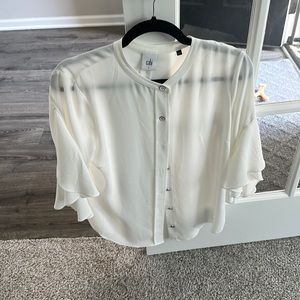 CAbi White Button down Float Blouse
